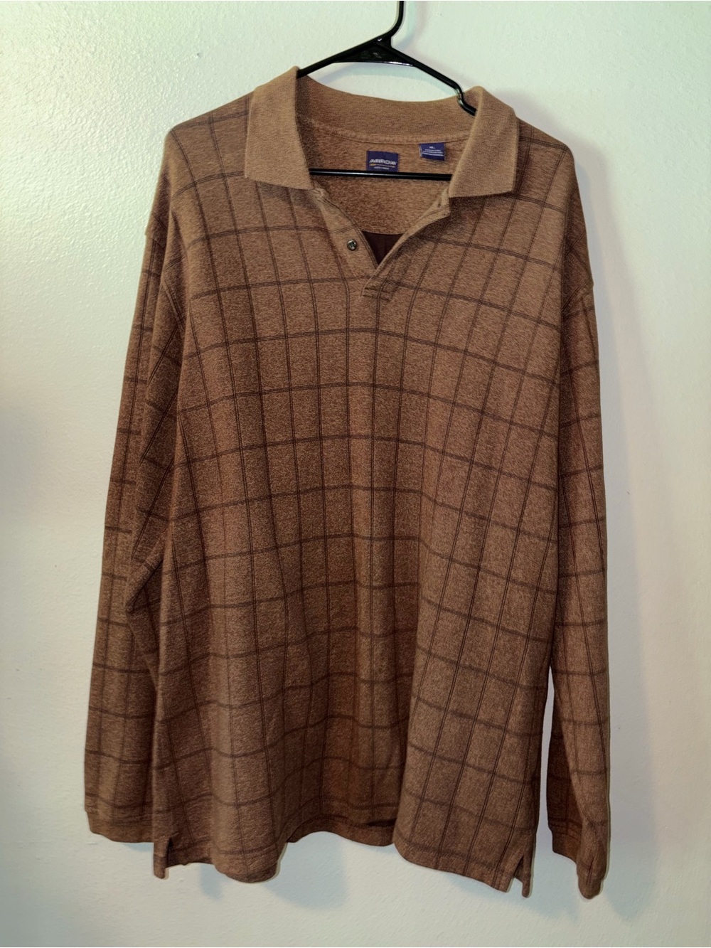 Arrow Brown Windowpane V-Neck Sweater Polo